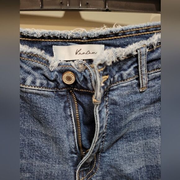 Kancan High Rise Distressed Straight Leg Jeans Raw Hem Waist Frayed - Picture 9 of 14